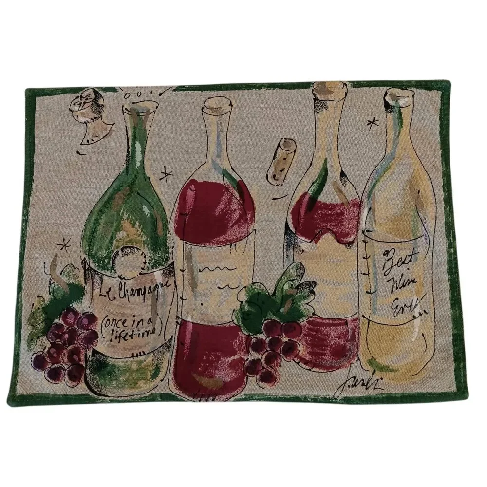 2 Wine Themed Placemats & 1 Napkin Or Bread Liner By Julia Junkin Cotton Vintage